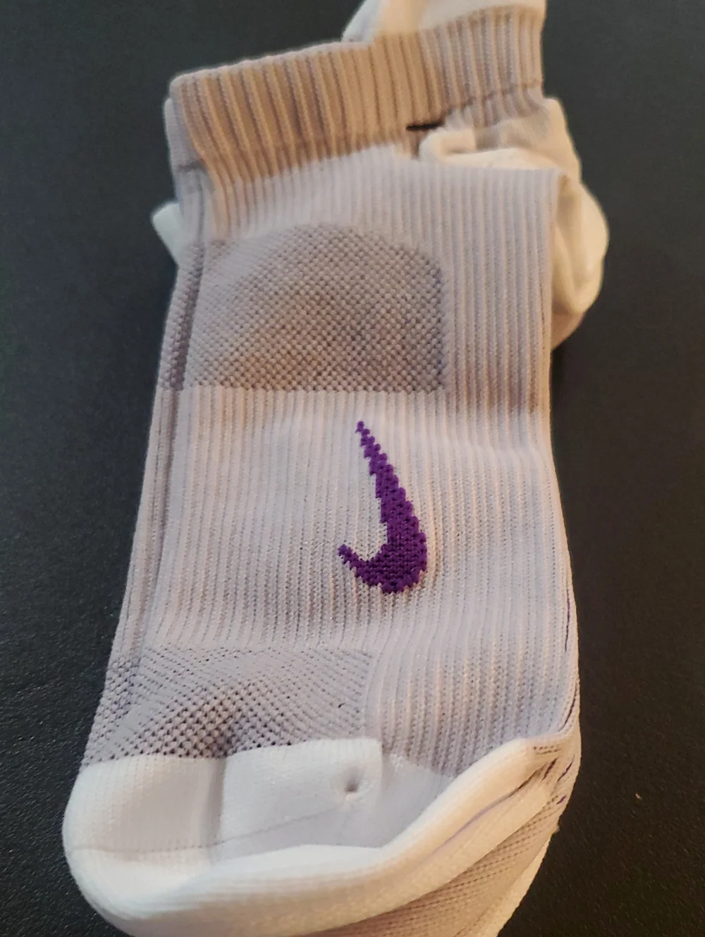 Nike Running Compression Lavendar & White Athletic Crew Socks with Purple Swoosh